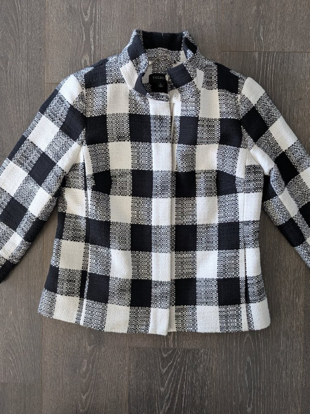 Talbot's Black & White Plaid Zip Jacket, 3/4 Sleeve, Size 4, EUC